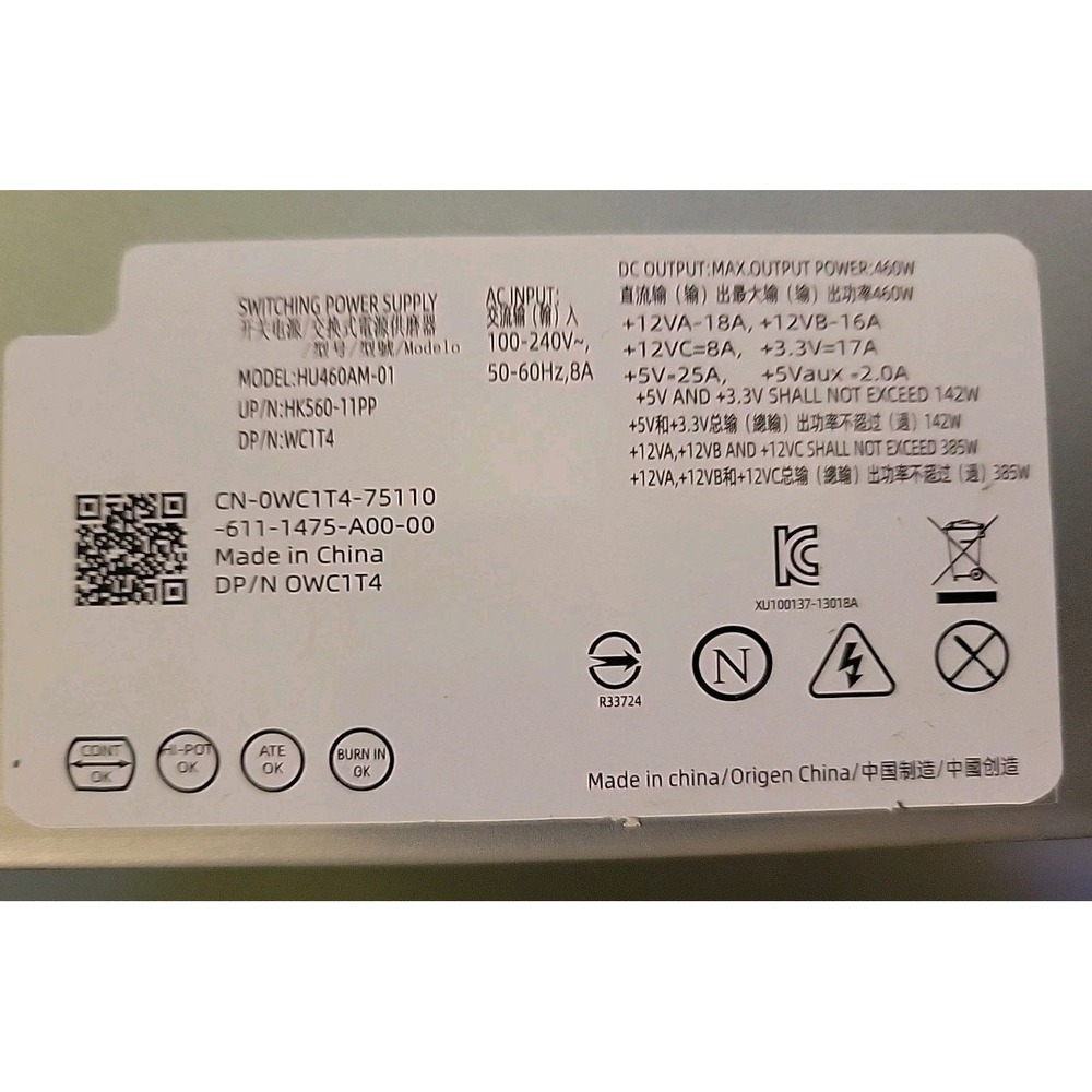 HU460AM-01 WC1T4 D460AM-03 460W Power‎ Supply Fits Dell XPS 8930 8900 8700 8300